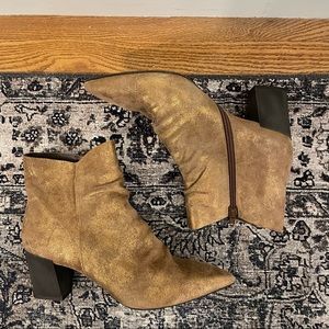 NEW! COCLICO Size 41 Joy Heel Boots Distressed Metallic Suede Gold